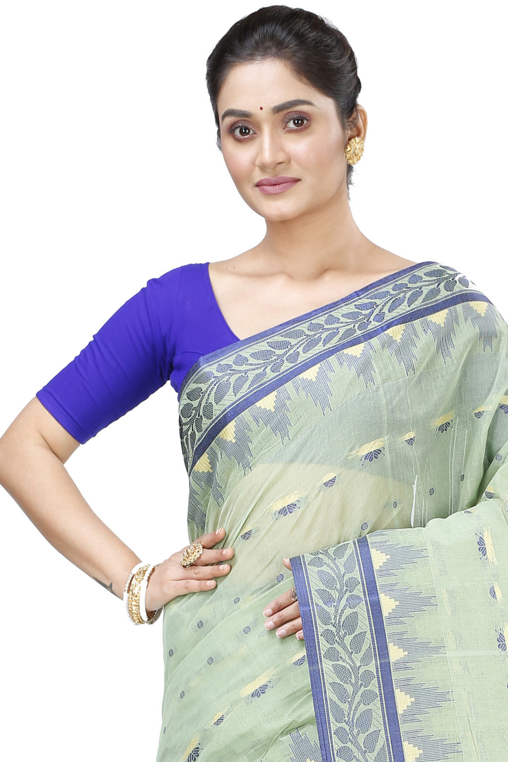 See Green Pure Cotton Gunjan Tant Saree (935)